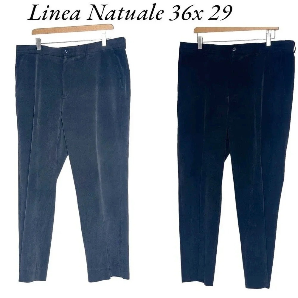 Linea Naturale Corduroy Pants‎ 36x29 Gray Navy Blue Lot of 2 Straight Leg Ribbed
